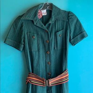 Vintage button dress with cuffed short sleeves.